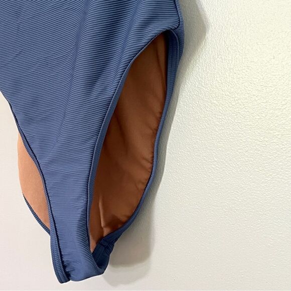 NWOT New J. crew Ribbed One Strap One Piece Swimsuit 0 Retro Blue Clean Lines - Picture 7 of 14